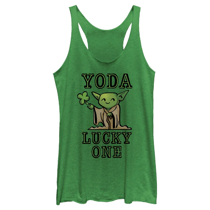 Women's Star Wars St. Patrick's Day Cartoon Yoda Lucky One Racerback Tank Top crossback tank top