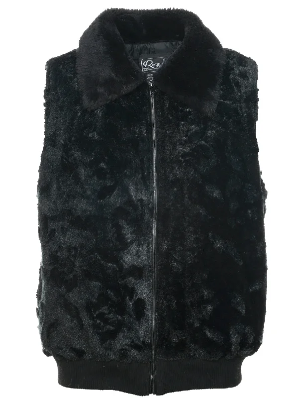 Black Faux Fur Jacket - L Snapped Jacket Toggled Jacket Drawstring Jacket