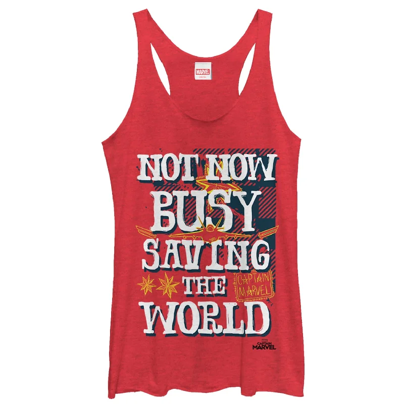 Women's Marvel Captain Marvel Busy Saving World Racerback Tank Top boho tank top