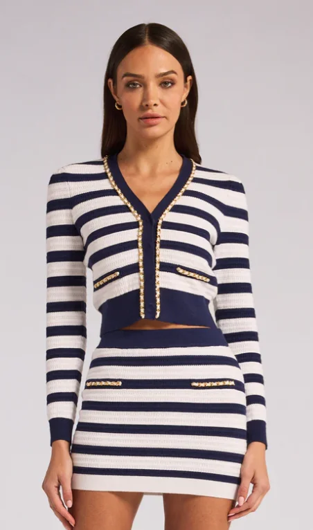 Victoria Stripe Chain Cardigan Spandex Rayon Corduroy