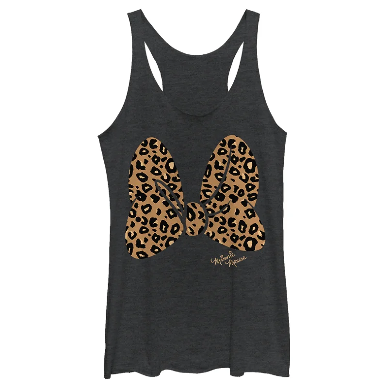 Women's Mickey & Friends Cheetah Print Minnie Mouse Bow Racerback Tank Top playful tank top