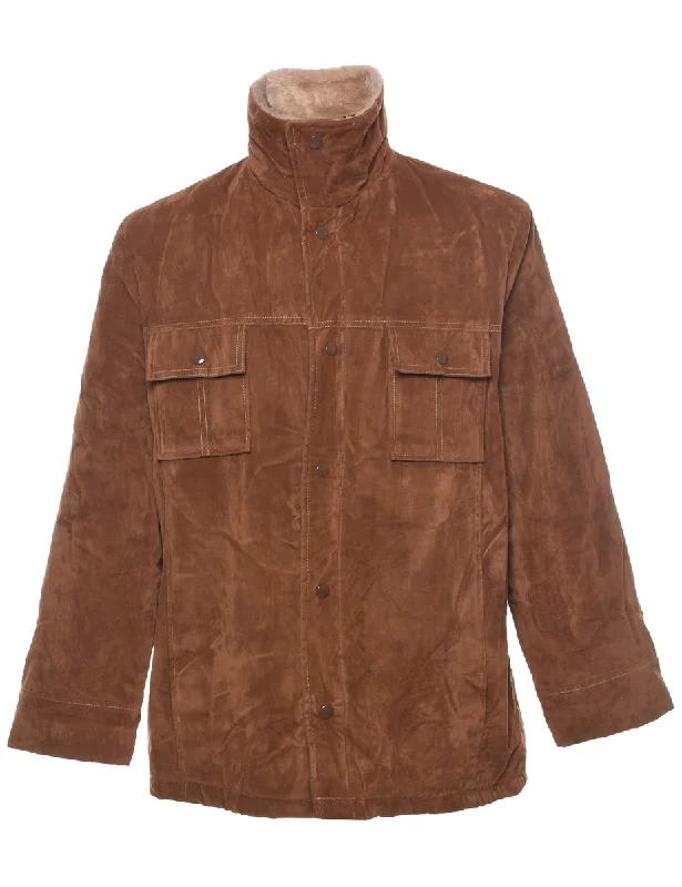 Brown Shearling Jacket - L Welt Pockets Slit Pockets Flap Pockets