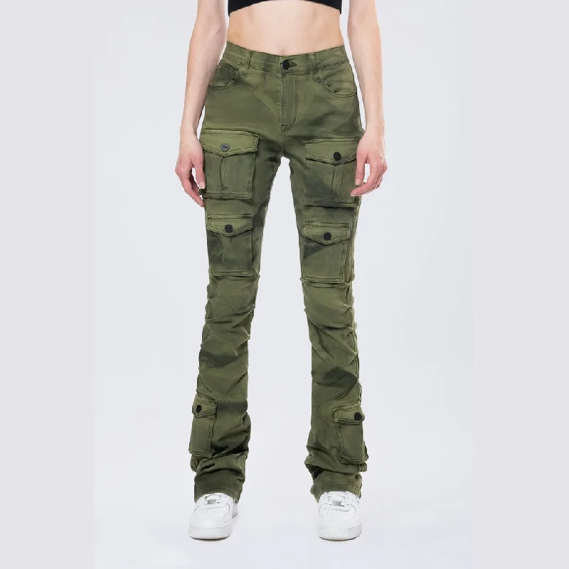 High Rise Stacked Pigment Dyed Twill Pants - Clover Green Chic Black Leggings