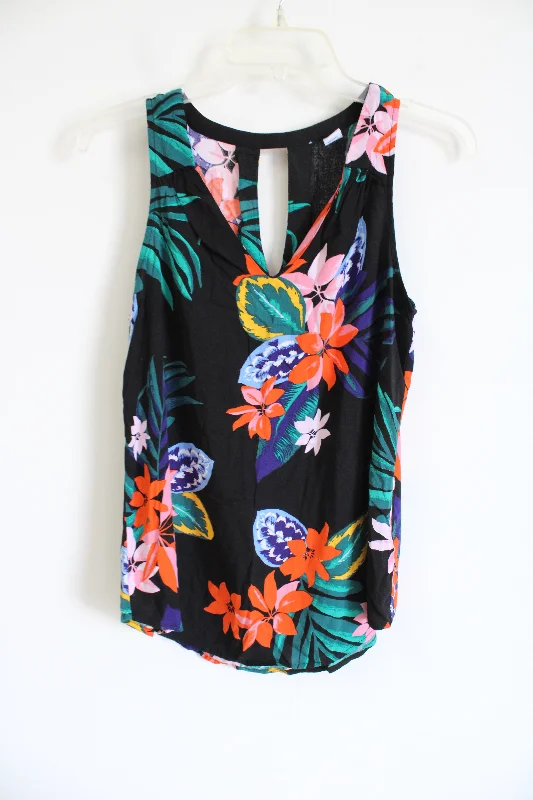 Old Navy Black Tropical Tank | S gold tank top