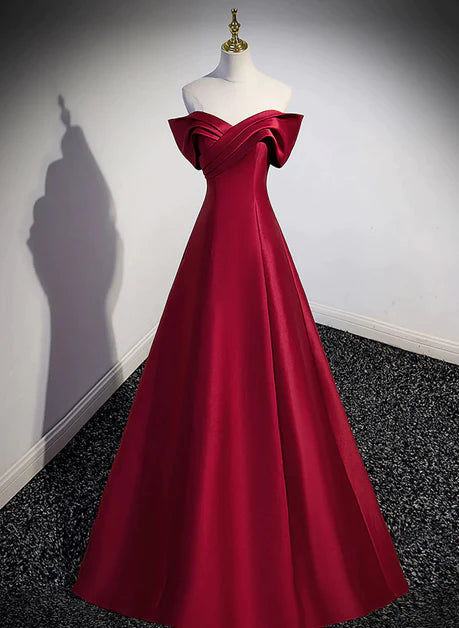 Elegant wine red satin strapless backless long party dress, A-line wine red satin and ground evening dress Tunics Fleece cozy