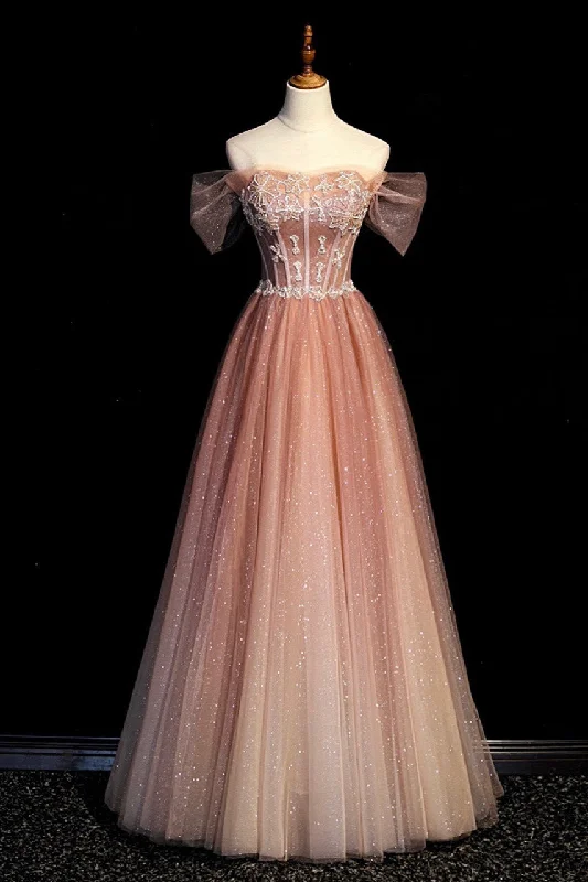 Pink Gradient Beaded Sweetheart Party Dresses, Pink Gradient Evening Party Dresses Tunics Luxurious premium