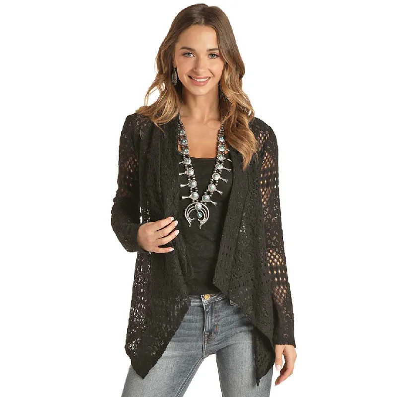Rock & Roll Cowgirl Women's Crochet Cardigan Embroidered Appliqued Beaded