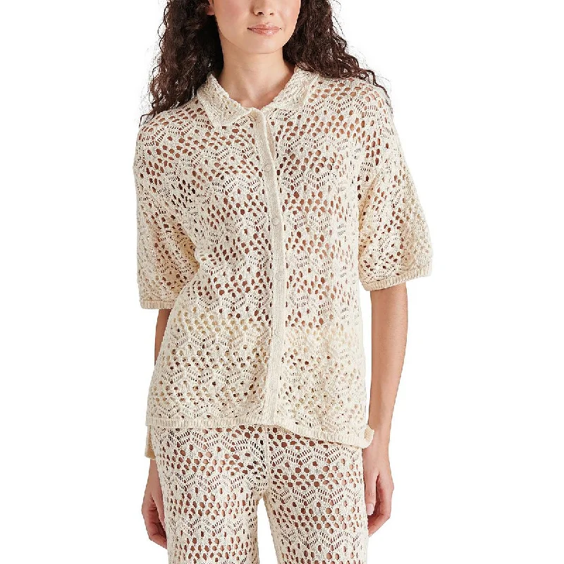 Steve Madden Womens Avana Cotton Crochet Cardigan Sweater Zippered Buttoned Snapped