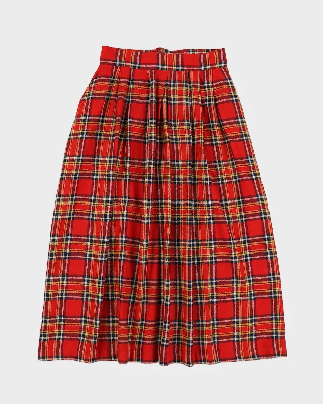 Vintage 60s Tartan Red Midi Skirt - XS denim skirt fashionable
