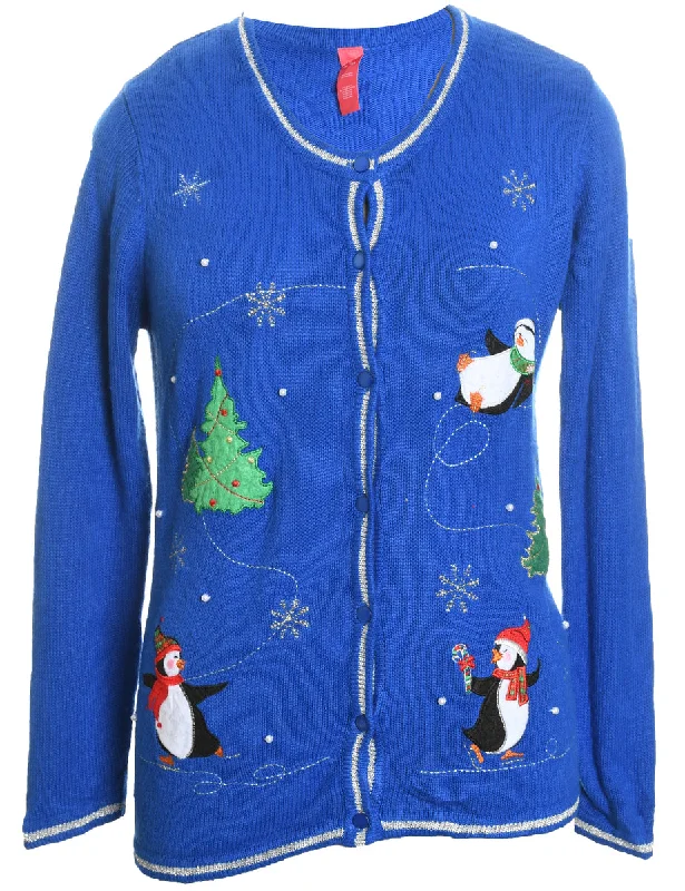 Blue Christmas Cardigan - M Glossy Satin Silk