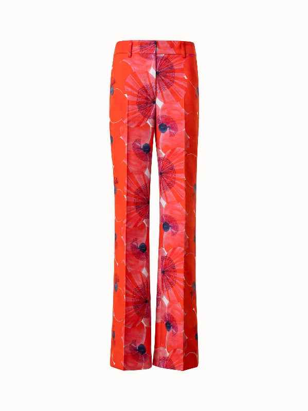 Wide Double-Face Pants with Poppy Print Stylish Casual Pants