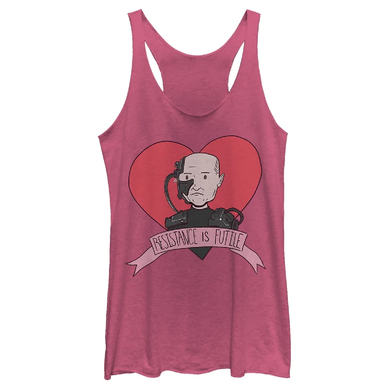 Women's Star Trek: The Next Generation Valentine's Cartoon Borg Picard Heart Resistance Is Futile Racerback Tank Top graphic tank top