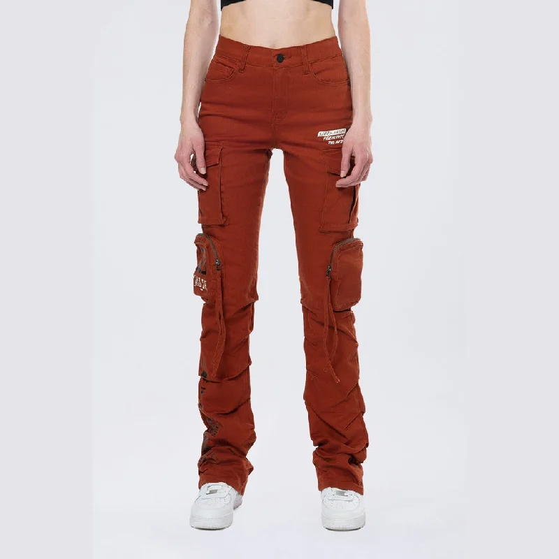 High Rise Stacked Utility Twill Pants - Picante Relaxed Lounge Trousers