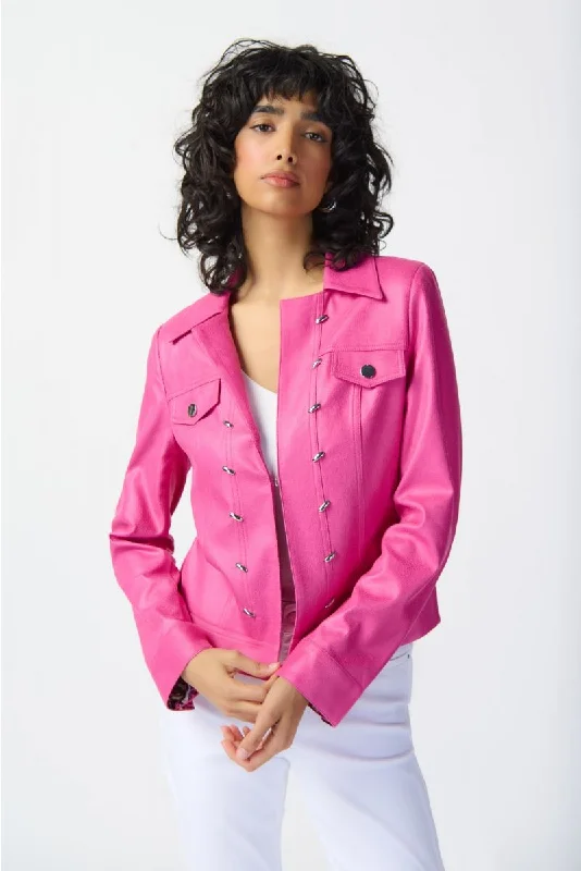 Joseph Ribkoff Bright Pink Faux Suede Long Sleeve Fitted Jacket 241911 Faux Fur Fabric Real Fur Fabric Shearling Fabric