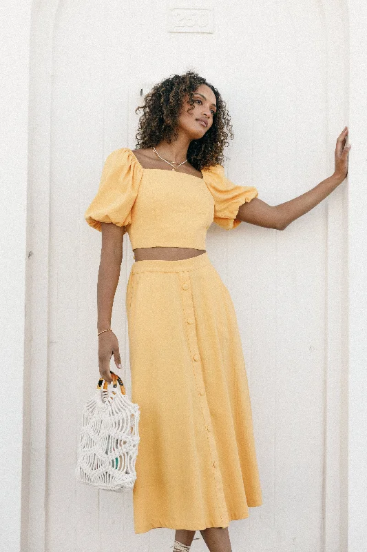 Mave Midi Skirt - Sunflower velvet skirt plush