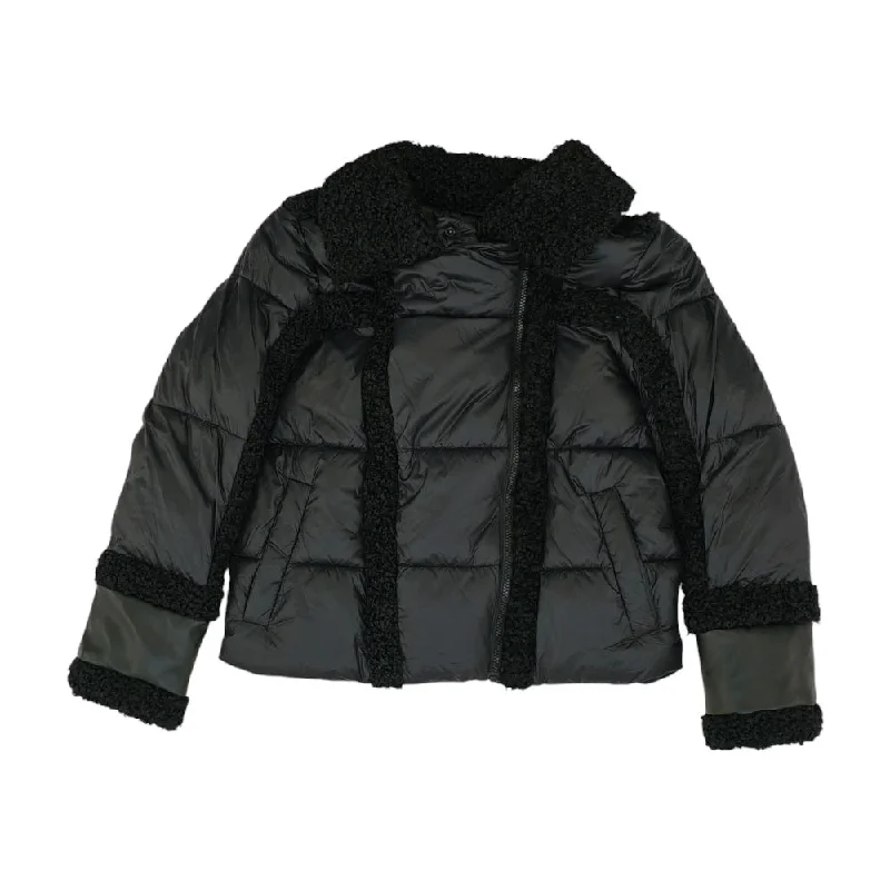 Black Solid Puffer Jacket Fleece Jacket Down Jacket Parka