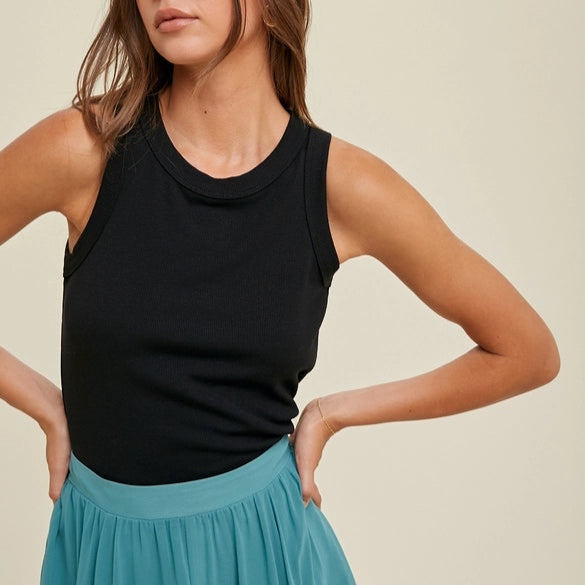 Women's Crew Neck Ribbed Knit Tank Top (Available in 3 Color Options!) high neck tank