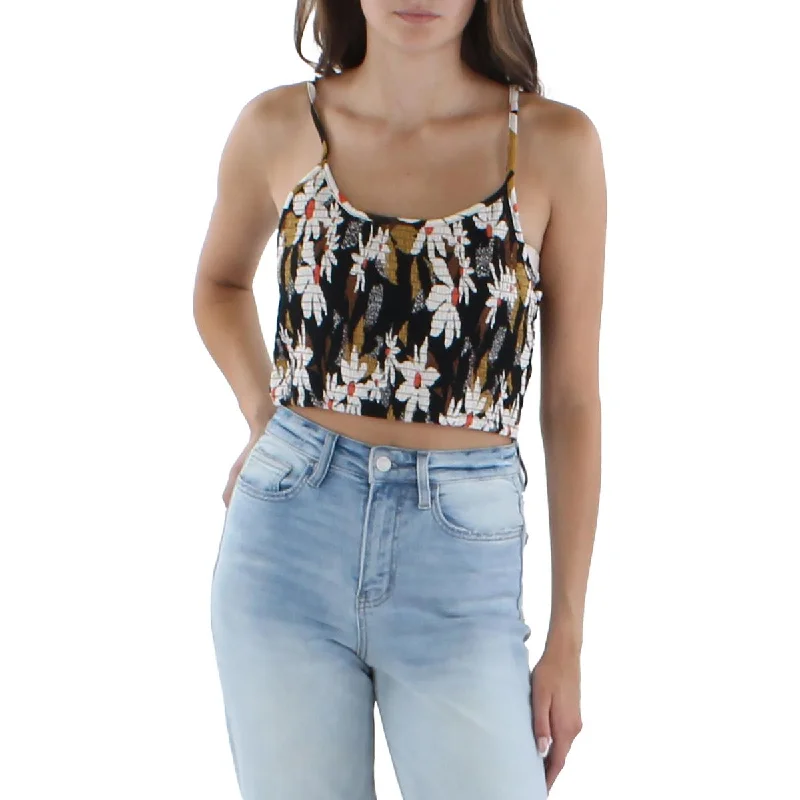Angie Womens Floral Ribbed Tank Top scoop neck tank