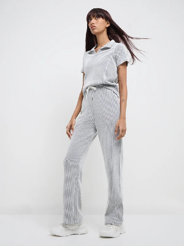 Studiofit Black & White High-Rise Cotton Track Pants Fashionable Jogger Pants