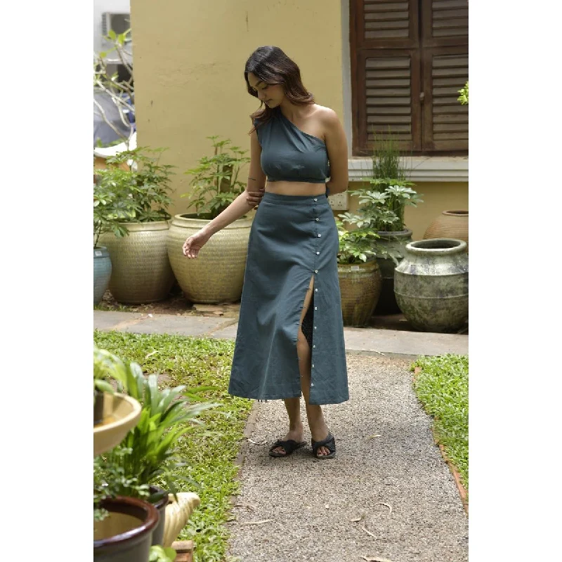 Calla Tea Length Skirt - Front Diagonal Opening corduroy skirt cozy