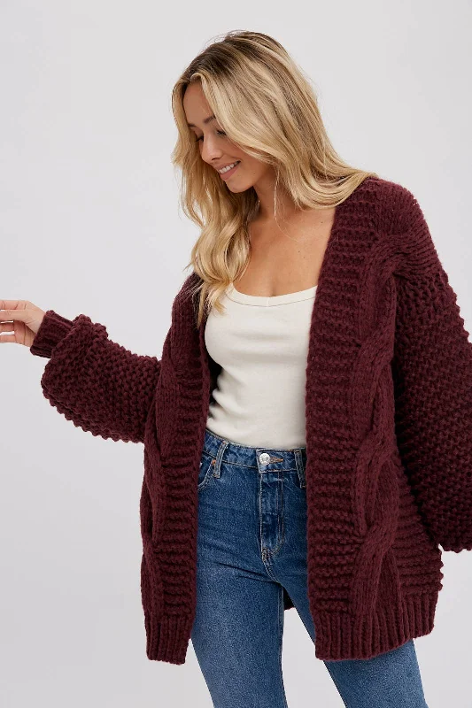Chunky Cable Cardigan Spandex Blend Rayon Blend Denim Blend