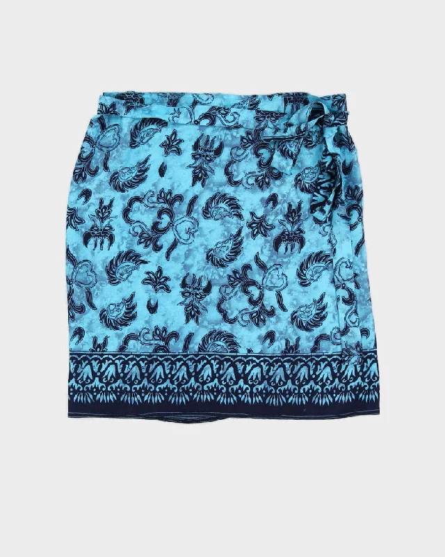 Blue Hawaiian Printed Wrap Skirt - O/S denim skirt classic