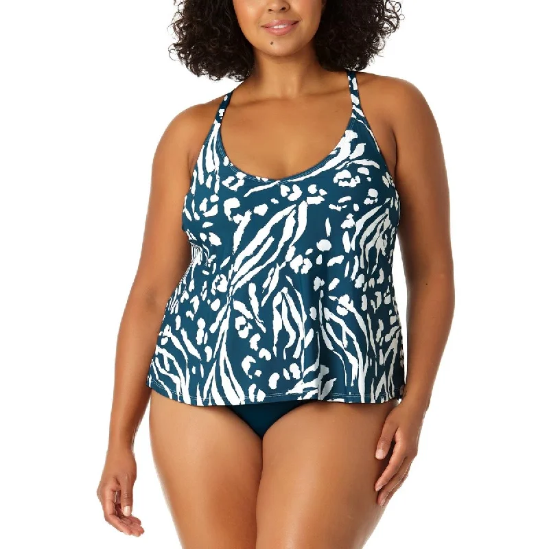 Anne Cole Womens Plus Animal Print Criss-Cross Tankini Swim Top Trendy Swimsuit Bottoms