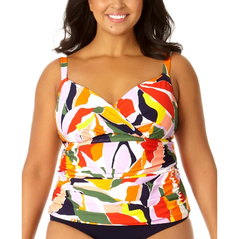 Anne Cole Womens Printed V-Neck Tankini Swim Top Sporty Swim Shorts