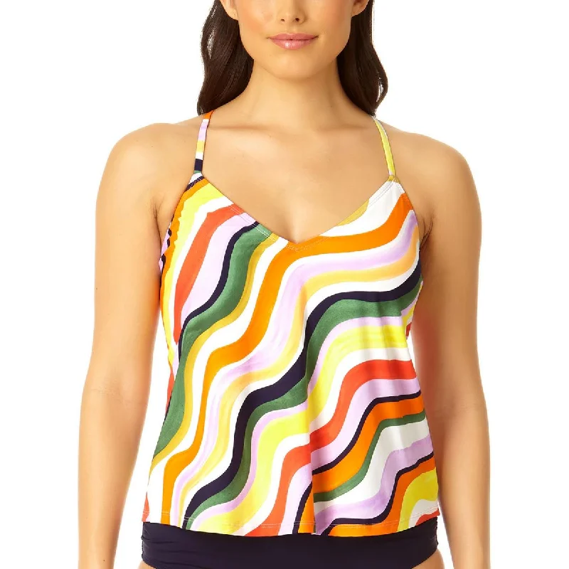 Anne Cole Womens Striped Criss-Cross Back Tankini Swim Top Retro Swimwear Style