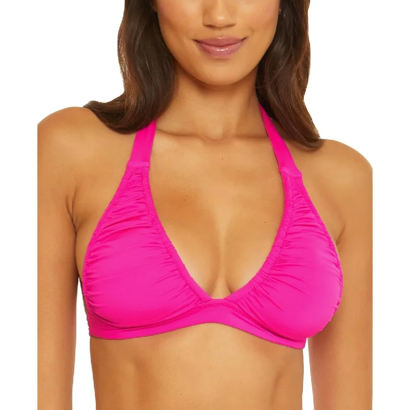 Becca by Rebecca Virtue Womens Solid Halter Bikini Swim top Floral Swimwear Set