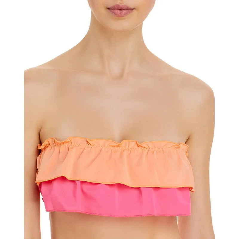 Kaia Womens Ruffled Bandeau Swim Top Separates Mesh Detail Bikini