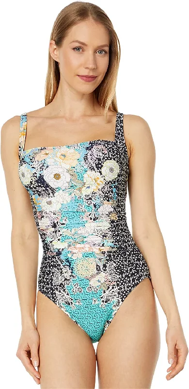 Johnny Was Women's Mila Ruched One-Piece Multi Color One Piece Swimsuit High-Waisted Swim Bottoms