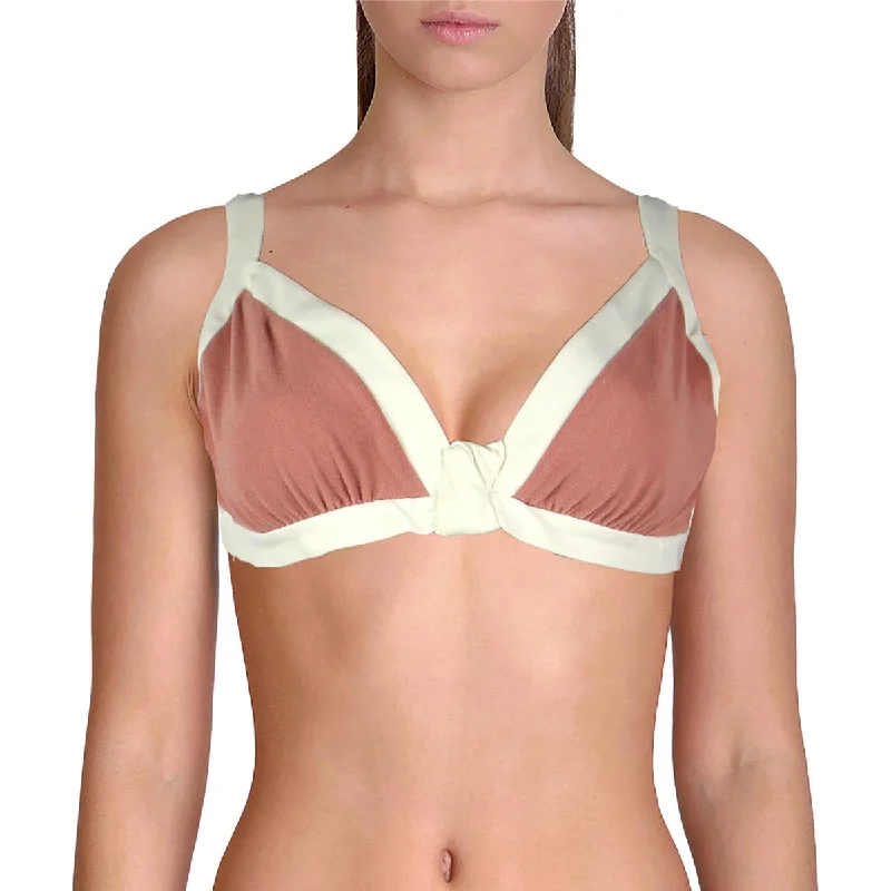 Little Shore Womens Terry Cloth Plunge Bikini Swim Top Modern High-Waisted Swimsuit