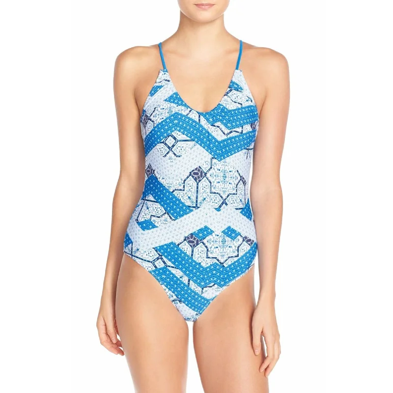 MINKPINK Women's Indigo Waters Blue Geometric Print One-Piece Swimsuit Swimwear Vibrant Bikini Bottoms