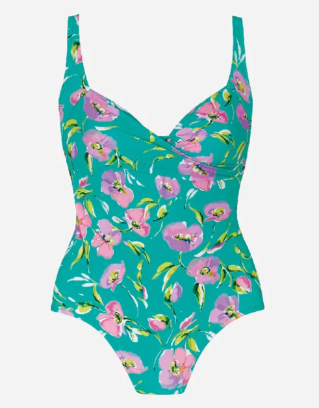 Blume Wrap Front Swimsuit - Mint Floral Reversible Bikini Set