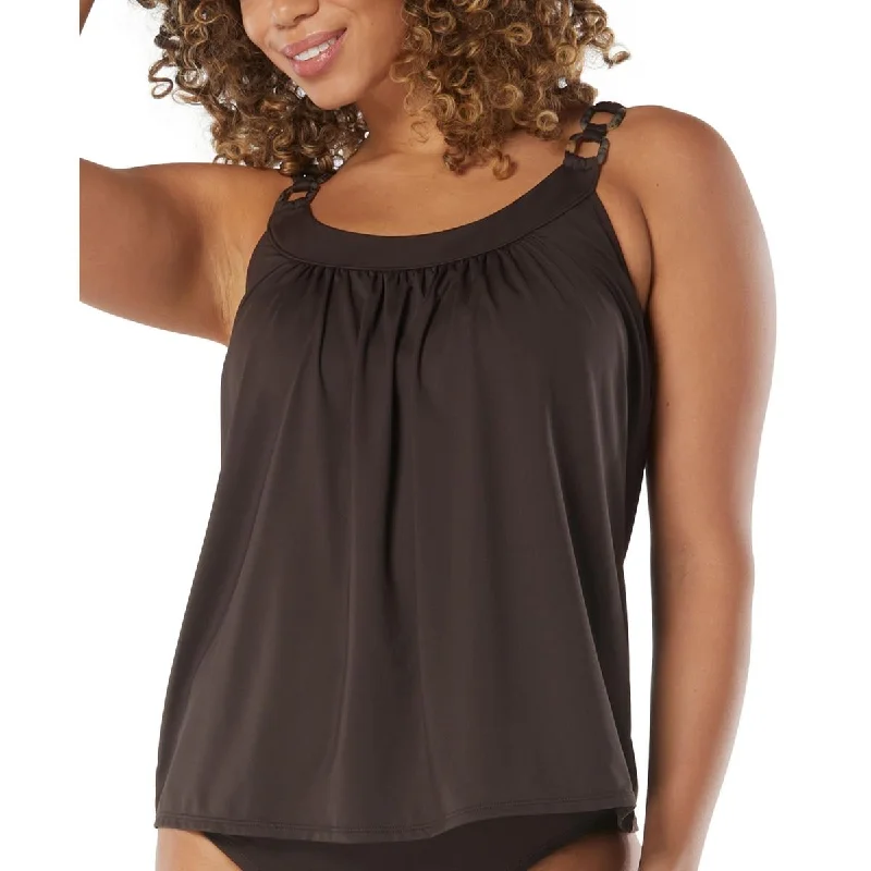 Coco Reef Womens Solid Underwire Tankini Swim Top Shiny One-Piece Swimsuit