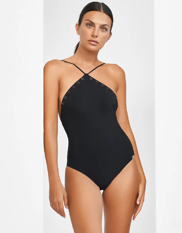 Code Swimsuit - Black Ruched Swimwear Set