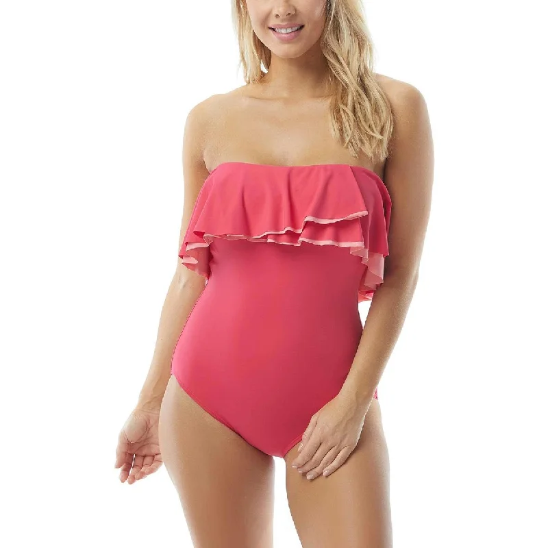 Contours by Coco Reef Womens Agate Ruffled Tummy Control One-Piece Swimsuit Mesh Swimsuit Top