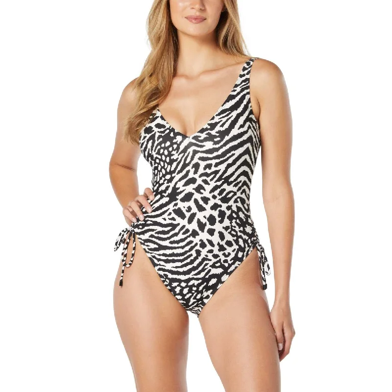 Contours by Coco Reef Womens   Zebra Shirred One-Piece Swimsuit Sleek Mesh Bikini