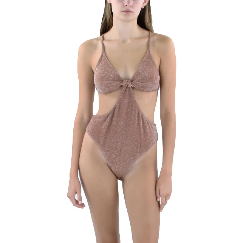 Cotton On Womens Metallic Cut-Out One-Piece Swimsuit Retro-Inspired Bikini Set