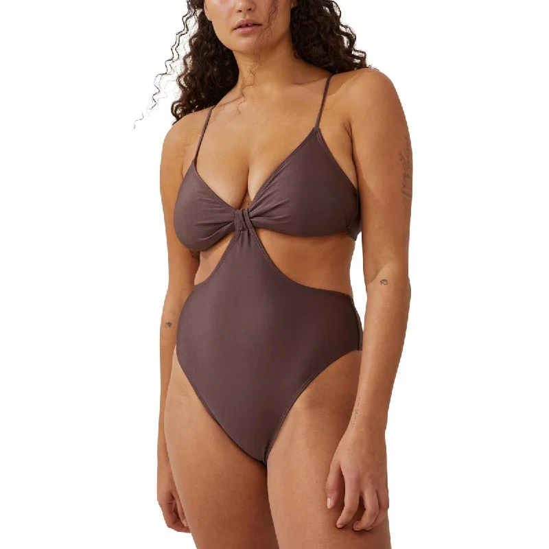 Cotton On Womens Solid Cut-Out One-Piece Swimsuit Ruched Swimwear Set
