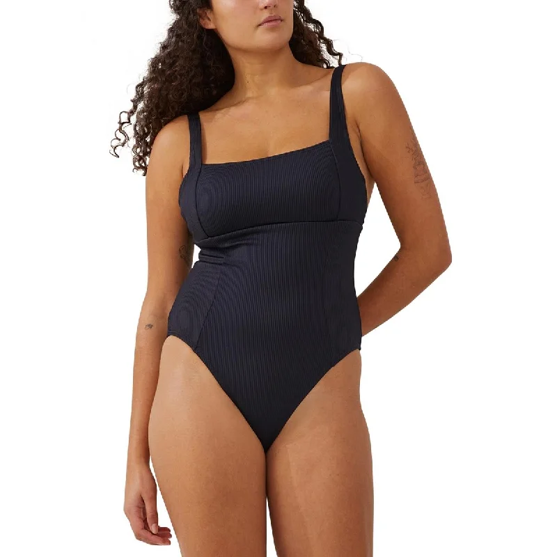 Cotton On Womens Solid Ribbed One-Piece Swimsuit Beachy Ruffle Bikini