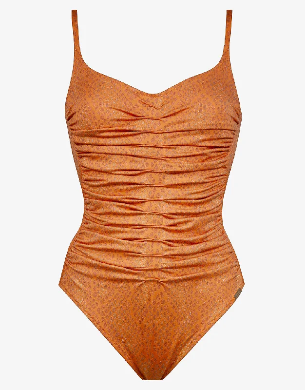 Glance Ruched Underwired Swimsuit - Metallic Apricot Classic Sporty Swimsuit
