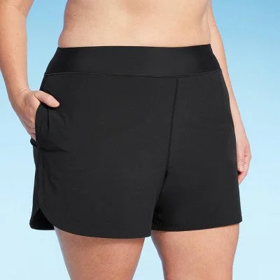 New - Lands' End Women's 5" UPF 50 Swim Shorts - Black 2X Push-Up Bikini Bottoms