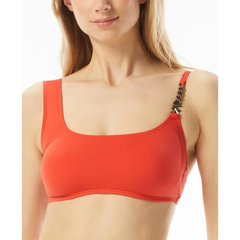MICHAEL Michael Kors Womens One Shoulder Chain Bikini Swim top Summer Ready Swimsuit