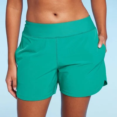 New - Lands' End Women's 5" UPF 50 Swim Shorts - Green XL Adjustable Swim Top