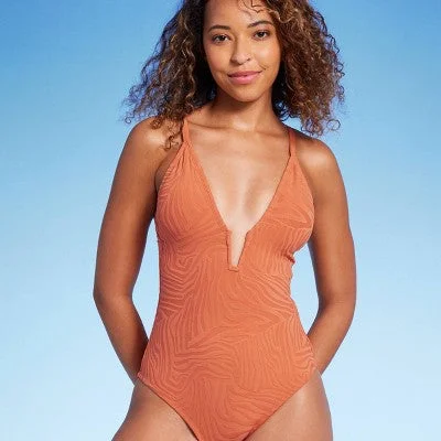 Women's Jacquard Rectangle Wire One Piece Swimsuit - Shade & Shore High-Waisted Swimwear