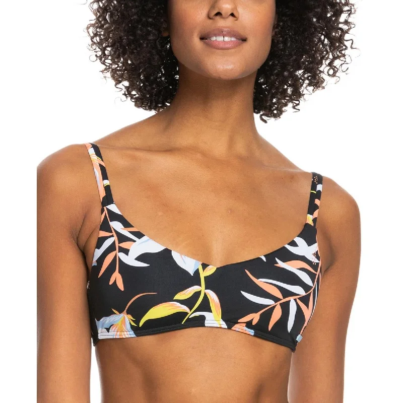 Roxy Womens Floral V-Neck Bikini Swim top Elegant Ruffled Bikini