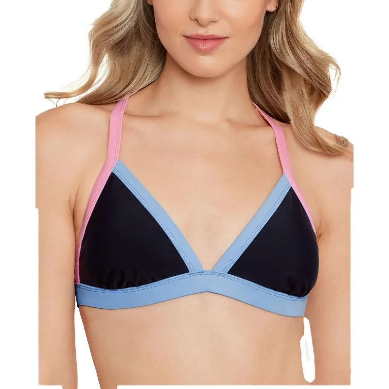 Salt + Cove Womens Juniors Contrast Trim  Bikini Swim top Timeless Black Bikini