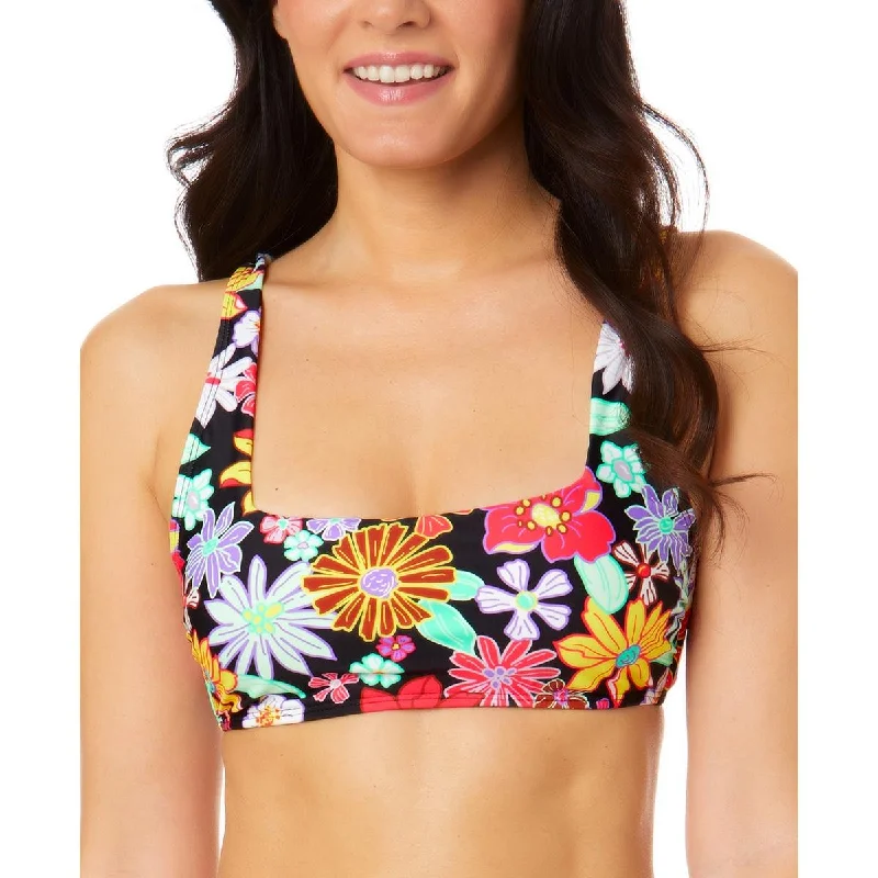 Salt + Cove Womens Juniors Penny Lane Floral Print Square Neck Bikini Swim top Sleek Full Coverage